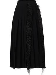 high-rise pleated feather-trimmed skirt