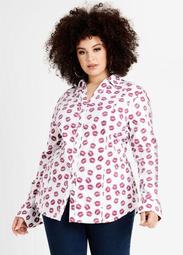 Classic Lips Print Button Up Top