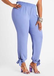 High Waist Crepe Ankle Tie Jogger