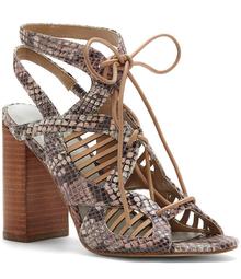 1. STATE Kayya Ghillie Mixed Snake Embossed Lace-Up Block Heel Sandals