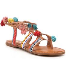 Gianni Bini Jeronimo Lace-Up Pom-Pom Flat Woven Sandals