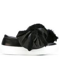 oversized shearling bow sneakers