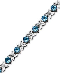 Sterling Silver Bracelet, Blue Topaz (9-1/2 ct. t.w.) and Diamond Accent Flower