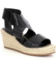 Eileen Fisher Willow Tumbled Leather Wedge Espadrilles
