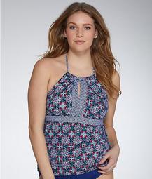 Plus Size All Tiled Up Wire-Free Halter Tankini Top