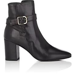 Buckle-Strap Leather Ankle Boots