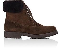 Shearling-Trimmed Suede Ankle Boots