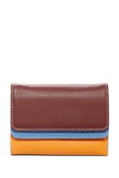 Leather Double Flap Colorblock Wallet