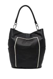 Contrast Piped Leather Hobo Bag