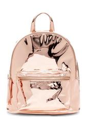 Pluto Mirrored Metallic Vegan Faux Leather Mid Backpack