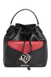 Two-Tone Love Charm Saffiano Bucket Handbag