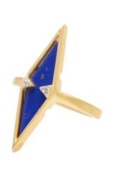 14K Gold Plated Sterling Silver CZ Lapis Armor Ring - Size 9