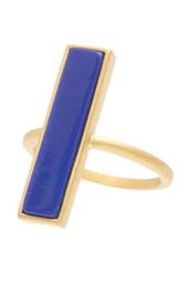 14K Gold Plated Sterling Silver CZ Bricked Lapis Ring - Size 9