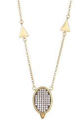 14K Gold Plated Sterling Silver Contemporary Deco Pave Pendant Necklace