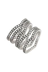 Rhodium Plated Sterling Silver CZ Contemporary Deco Stacking Rings - Set of 5 - Size 9
