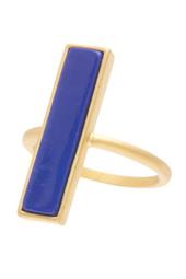 14K Gold Plated Sterling Silver CZ Bricked Lapis Ring - Size 5