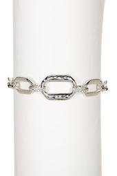 Sterling Silver Hammered Chain Link Swarovski Marcasite Studded Bracelet