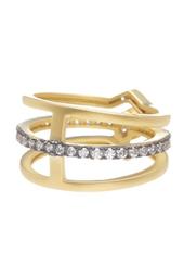 14K Gold Plated Sterling Silver CZ Contemporary Deco Triple Ring