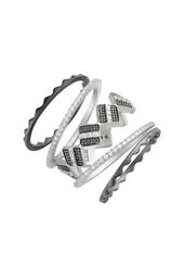 Rhodium Plated Sterling Silver Contemporary Deco Geo Stackable Rings - Set of 5 - Size 5