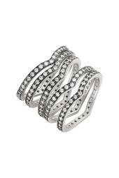 Rhodium Plated Sterling Silver Contemporary Deco Stacking Rings - Set of 5 - Size 8