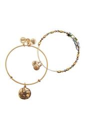 Holly Pendant & Bead Expandable Wire Bangle - Set of 2