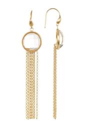18K Gold Clad Faceted Rock Crystal Tassel Drop Earrings