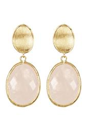 18K Gold Clad Faceted Rose Quartz Oval Drop Satin Earrings