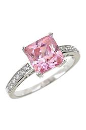 Sterling Silver Pink Sapphire CZ Princess Cut Ring