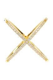 14K Yellow Gold Plated Sterling Silver CZ Crisscross Ring