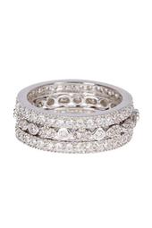 Sterling Silver Three Row CZ Band Ring - Set of 3