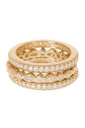 14K Yellow Gold Plated Sterling Silver CZ Band Ring 3-Piece Set