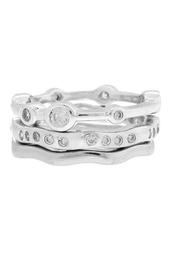 Sterling Silver CZ Stacking Wave Band Rings - Set of 3