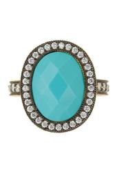 14K Gold Plated Sterling Silver CZ & Turquoise Radiance Cocktail Ring