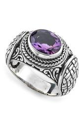 Sterling Silver Oval Amethyst Balinese Design Ring