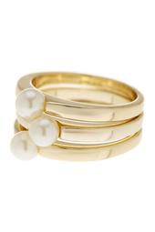 Synthetic Pearl Stacked Rings - Set of 3 - Size 7