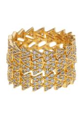 14K Gold Plated Sterling Silver Arrow CZ Pave Eternity Ring - Set of 5 - Size 8