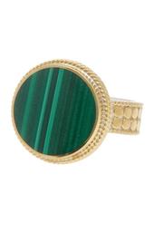 18K Gold Plated Sterling Silver Round Malachite Stone Ring