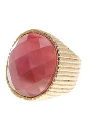 18K Gold Clad Faceted Raspberry Cat's Eye Crystal Satin Ring