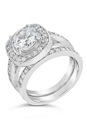 Sterling Silver Brilliant CZ Cushion Ring & Band