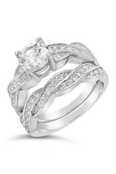 Sterling Silver CZ Round Ring & Twisted Band