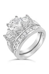 Sterling Silver CZ Past Present Future Ring & Band