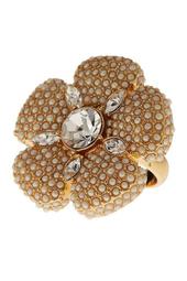faux pearl pave flower cocktail ring