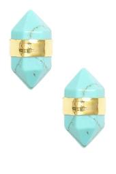 14K Gold Plated Banded Aqua Stud Earrings