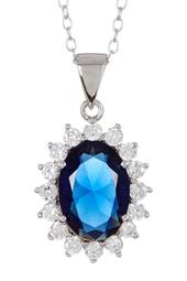 Sterling Silver Simulated Sapphire Blue CZ Necklace