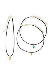 Turquoise, Rose Quartz, & White Marble Charm Suede Choker Necklace - Set of 3