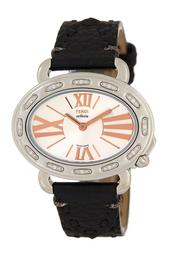 Women's Selleria Oval Diamond Leather Strap Watch - 0.12 ctw