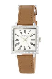 Women's Crystal Accented Leather Strap Watch