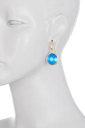 18K Gold Clad Faceted Blue Cat's Eye Crystal Round Dangle Earrings