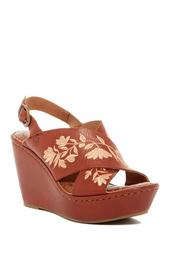 Emmy Embroidered Leather Wedge Sandal