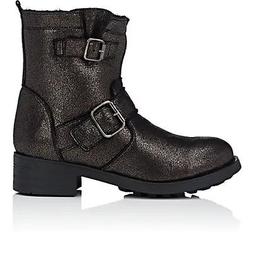 Shearling-Lined Leather Moto Boots